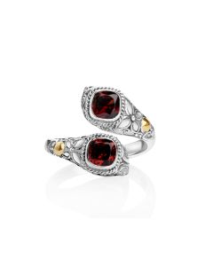 1.50 Cts Garnet Bypass Ring in Two Tone 925 Silver