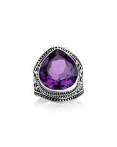 4.00 Cts Amethyst Statement Ring in Oxidized 925 Silver
