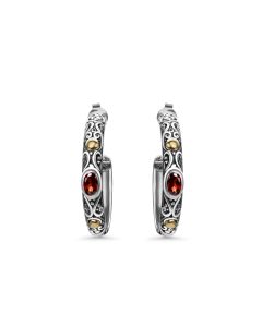 0.55 Cts Garnet Hoop Earring in Two Tone 925 Silver