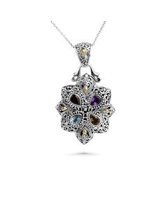 3.30 Cts Multi Gemstone Statement Pendant in Two Tone 925 Silver