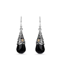 15.00 Cts Black Spinel Dangle Earring in Two Tone 925 Silver