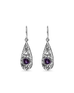 2.60 Cts Amethyst Dangle Earring in Oxidized 925 Silver