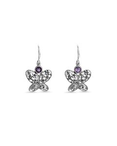 1.20 Cts Amethyst Butterfly Earring in Oxidized 925 Silver