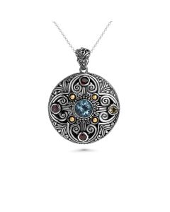 2.20 Cts Blue Topaz Statement Pendant in Two Tone 925 Silver
