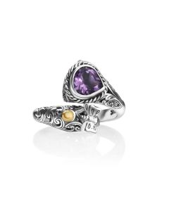 1.10 Cts Amethyst Bypass Ring in Two Tone 925 Silver