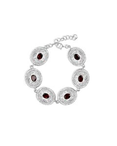 3.20 Cts Garnet Station Bracelet in Oxidized 925 Silver