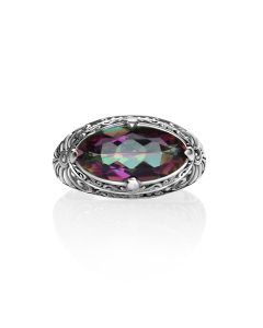 7.00 Cts Mystic Topaz Statement Ring in Oxidized 925 Silver