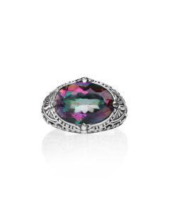 8.00 Cts Mystic Topaz Statement Ring in Oxidized 925 Silver