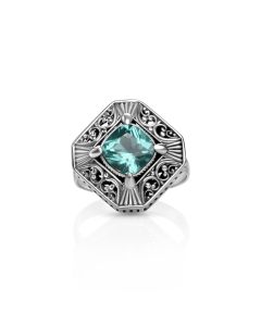 6.00 Cts Florite Statement Ring in Oxidized 925 Silver