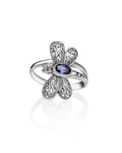 0.20 Cts Mystic Quartz Butterfly Ring in Oxidized 925 Silver