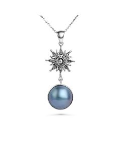 4.00 Cts Pearl Drop Pendant in Oxidized 925 Silver