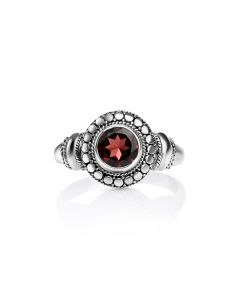 1.00 Cts Garnet Halo Ring in Oxidized 925 Silver