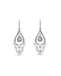 0.60 Cts Opal Dangle Earring in Oxidized 925 Silver
