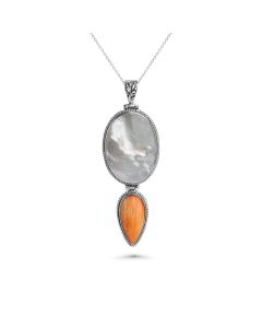 15.00 Cts Pearl and Oyster Drop Pendant in Oxidized 925 Silver