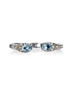 3.00 Cts Blue Topaz Cuff Bracelet in Two Tone 925 Silver