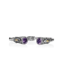1.40 Cts Amethyst Cuff Bracelet in Two Tone 925 Silver