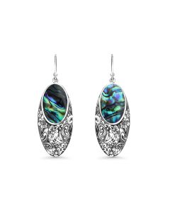 20.00 Cts Abalone Dangle Earring in Oxidized 925 Silver