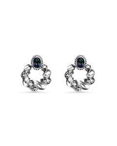 0.90 Cts Blue Mystic Quartz Door Knocker Earring in Oxidized 925 Silver