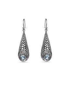 0.60 Cts Blue Topaz Dangle Earring in Oxidized 925 Silver