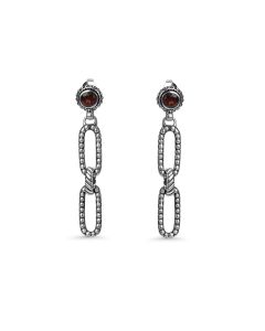 0.60 Cts Garnet Dangle Earring in Oxidized 925 Silver