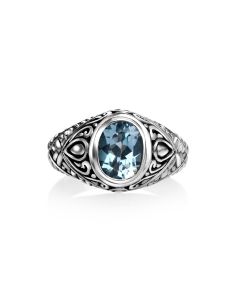 1.30 Cts Blue Topaz Solitaire Ring in Oxidized 925 Silver
