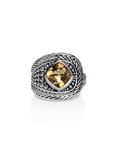 0.60 Cts Citrine Statement Ring in Oxidized 925 Silver