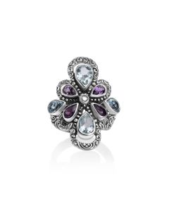 4.00 Cts Multi Gemstone Statement Ring in Oxidized 925 Silver