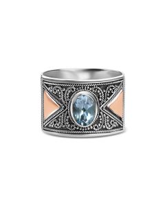 0.50 Cts Blue Topaz Band Ring in Two Tone 925 Silver