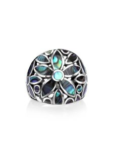 5.00 Cts Abalone Statement Ring in Oxidized 925 Silver