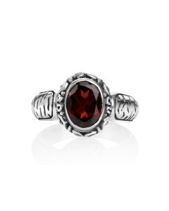 1.00 Cts Garnet Solitaire Ring in Oxidized 925 Silver