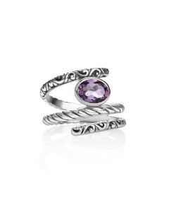 1.00 Cts Amethyst Spiral Ring in Oxidized 925 Silver