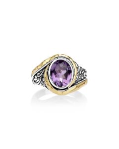 1.10 Cts Amethyst Crossover Ring in Two Tone 925 Silver