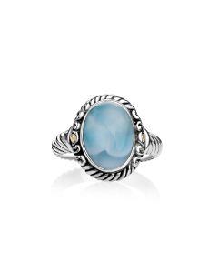 1.20 Cts Larimar Solitaire Ring in Two Tone 925 Silver