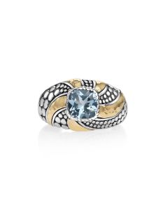 0.60 Cts Blue Topaz Band Ring in Two Tone 925 Silver