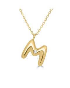 Alphabet 'M' Pendant with White Zircon in 925 Silver