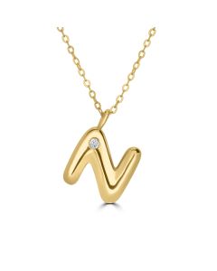 Alphabet 'N' Pendant with White Zircon in 925 Silver