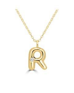 Alphabet 'R' Pendant with White Zircon in 925 Silver