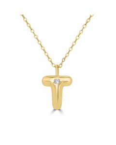 Alphabet 'T' Pendant with White Zircon in 925 Silver