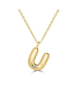 Alphabet 'U' Pendant with White Zircon in 925 Silver