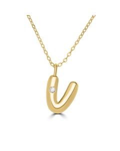 Alphabet 'V' Pendant with White Zircon in 925 Silver