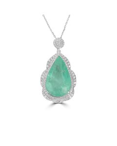 25.26 Cts Paraiba Tourmaline and White Diamond Pendant in 14K White Gold