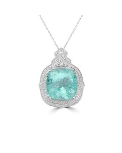 22.46 Cts Paraiba Tourmaline and White Diamond Pendant in 14K White Gold