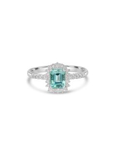 1.06 Cts Paraiba Tourmaline and White Diamond Ring in 14K White Gold