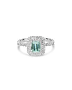 0.98 Cts Paraiba Tourmaline and White Diamond Ring in 14K White Gold
