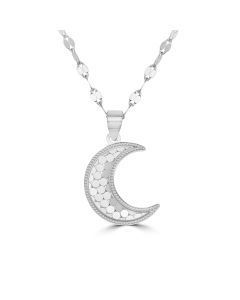 White Rhodium Plated Half Moon Pendant in 925 Silver