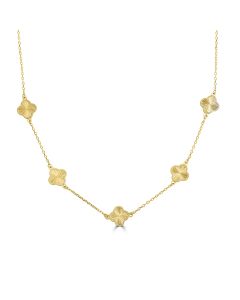 Yellow Gold Plated CLOVER Station Necklace in 925 Silver