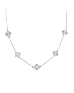 White Rhodium Plated CLOVER Station Necklace in 925 Silver