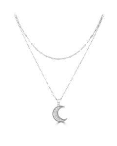 White Rhodium Plated Half Moon Necklace in 925 Silver