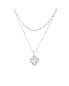 White Rhodium Plated CLOVER Necklace in 925 Sterling Silver