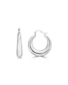 White Rhodium Plated Round Hoop Earring in 925 Silver